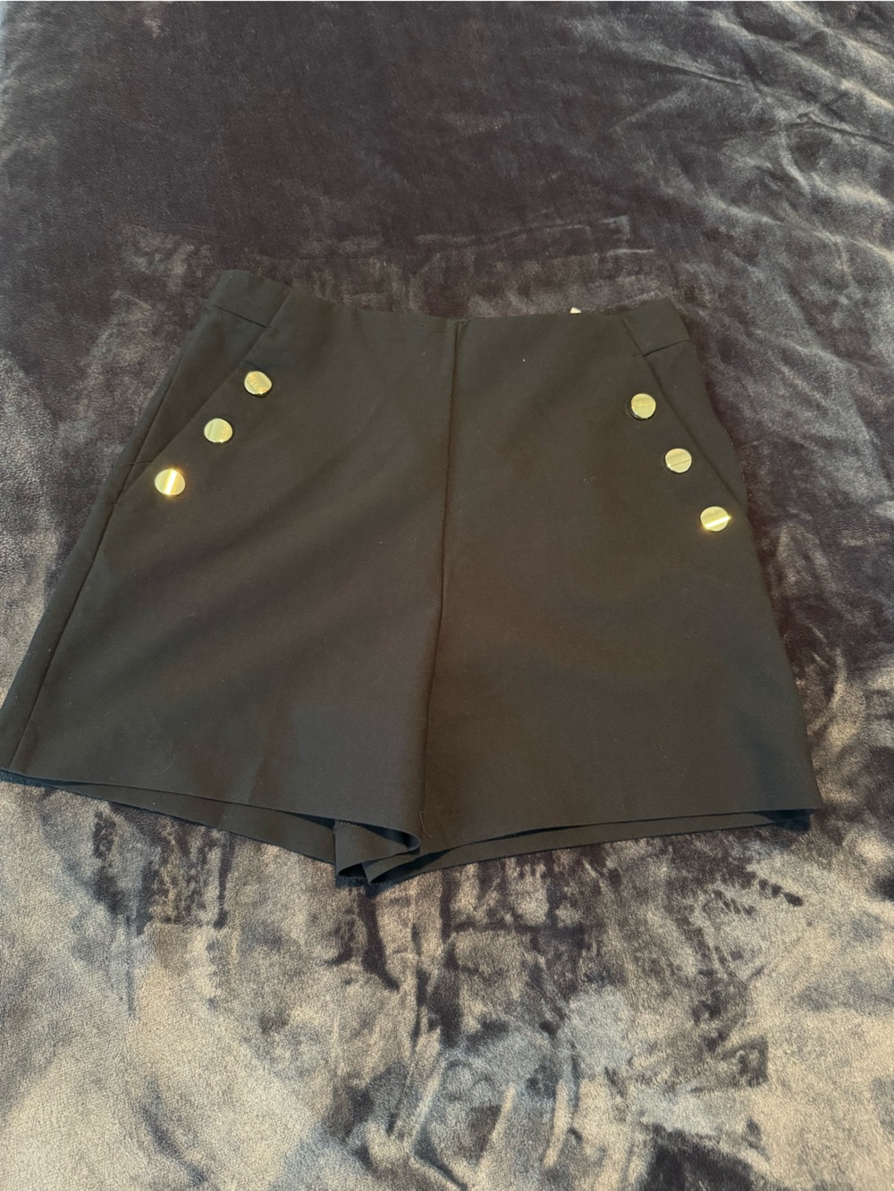 Zara Black High-Waist Shorts with Gold Button Accents